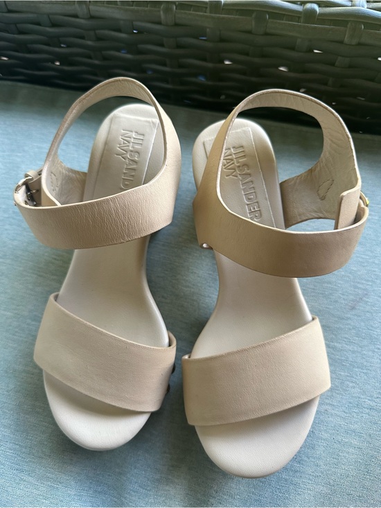 Jil Sander Shoes - Jil Sander Beige Leather Two-Strap Sandals